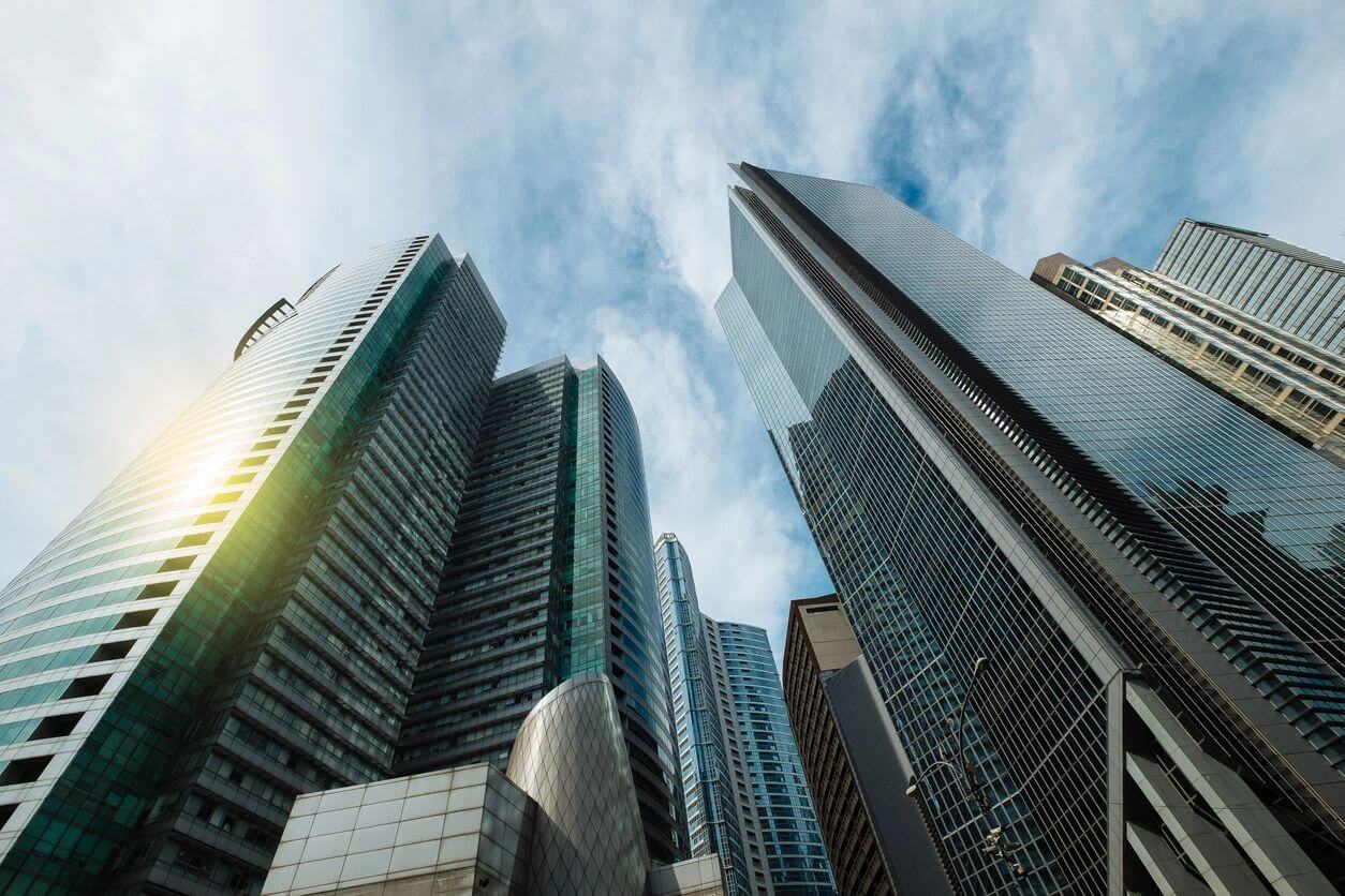 view of tall buildings from bottom